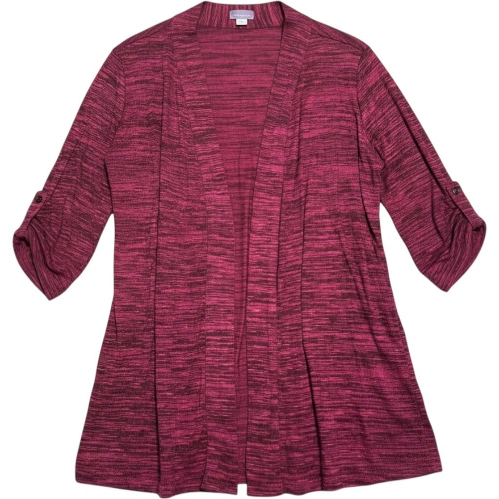 Laura Scott Woman Magenta Space Dye Open Front Roll Tab Sleeve Cardigan 2X